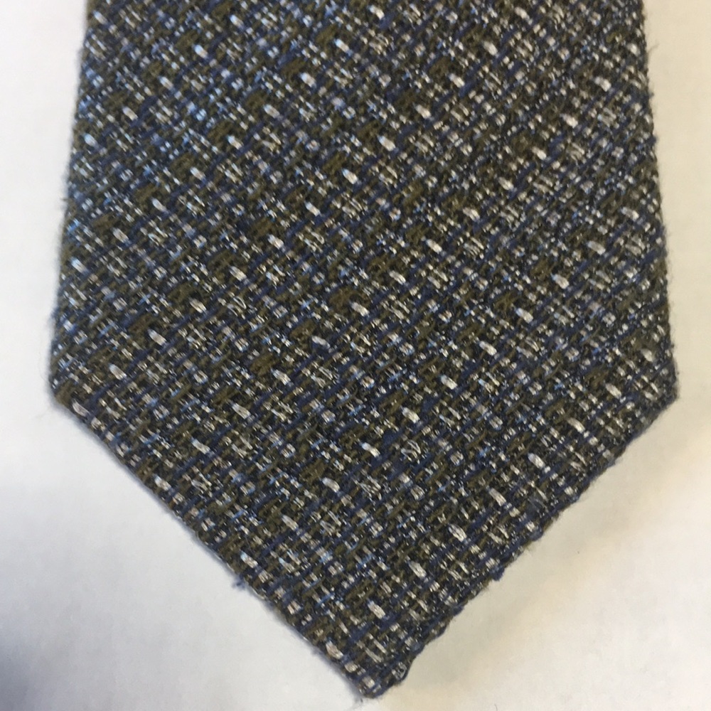 Blick grey with moss green and blue weave pattern retro tie.
